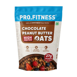 Pro.Fitness High Protein Chocolate Peanut Butter Oats | Made with MyFitness Chocolate Peanut Butter | 27% Protein | No Added Refined Sugar Pro.Fitness High Protein Chocolate Peanut Butter Oats | Made with MyFitness Chocolate Peanut Butter | 27% Protein | No Added Refined Sugar