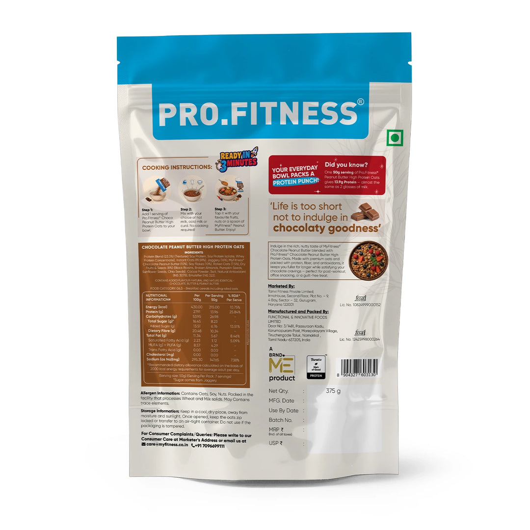 Pro.Fitness High Protein Chocolate Peanut Butter Oats | Made with MyFitness Chocolate Peanut Butter | 27% Protein | No Added Refined Sugar