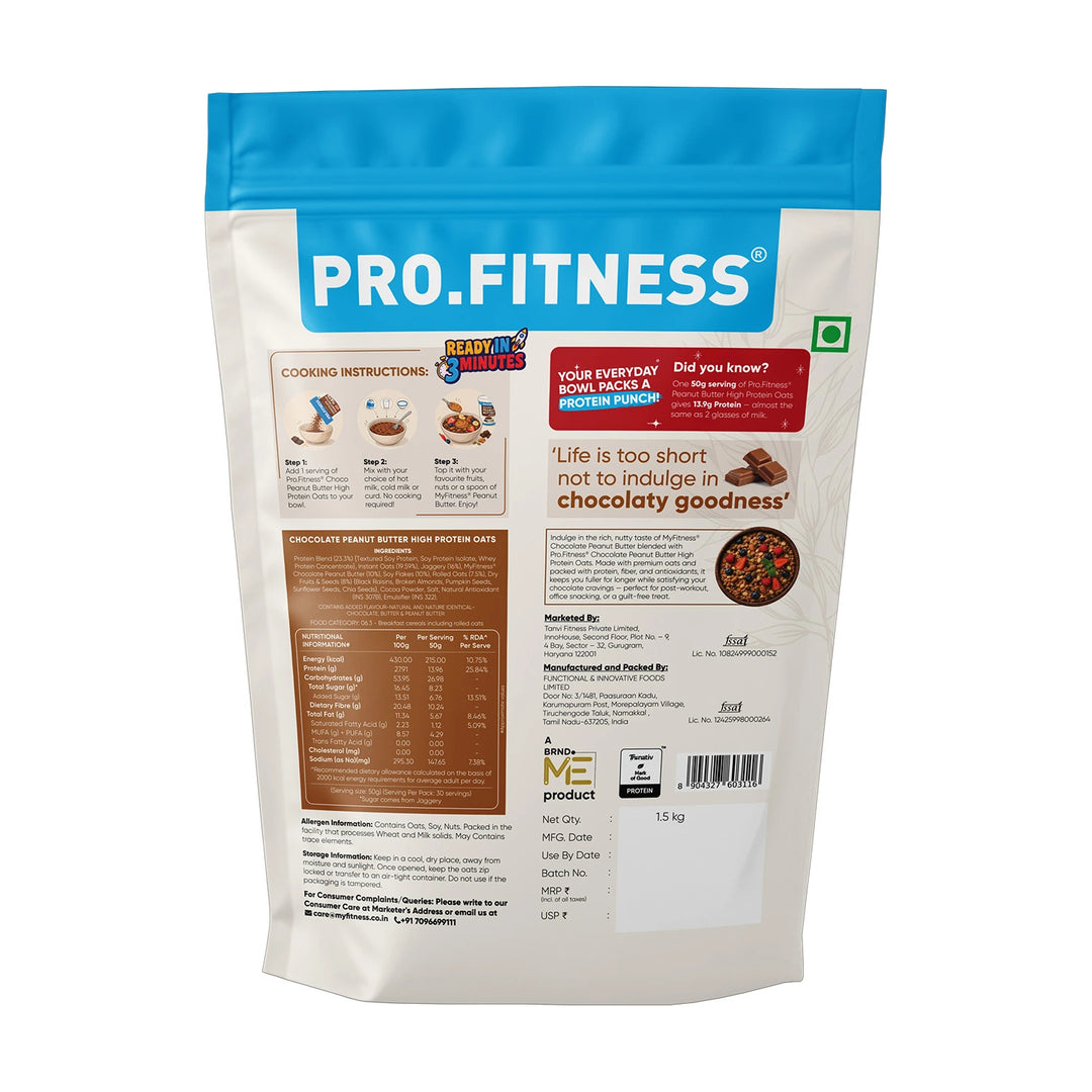 Pro.Fitness High Protein Chocolate Peanut Butter Oats | Made with MyFitness Chocolate Peanut Butter | 27% Protein | No Added Refined Sugar