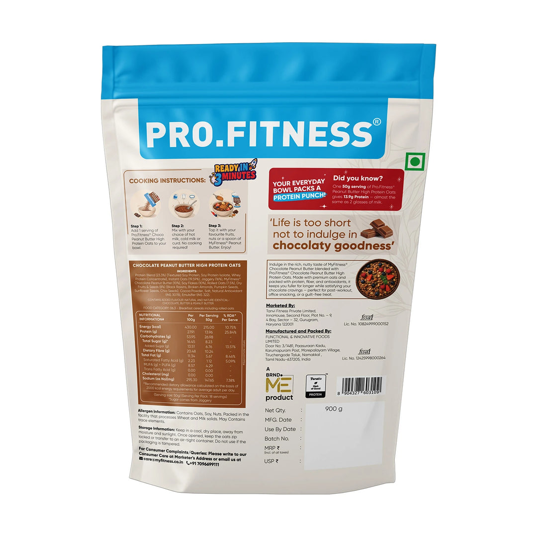 Pro.Fitness High Protein Chocolate Peanut Butter Oats | Made with MyFitness Chocolate Peanut Butter | 27% Protein | No Added Refined Sugar