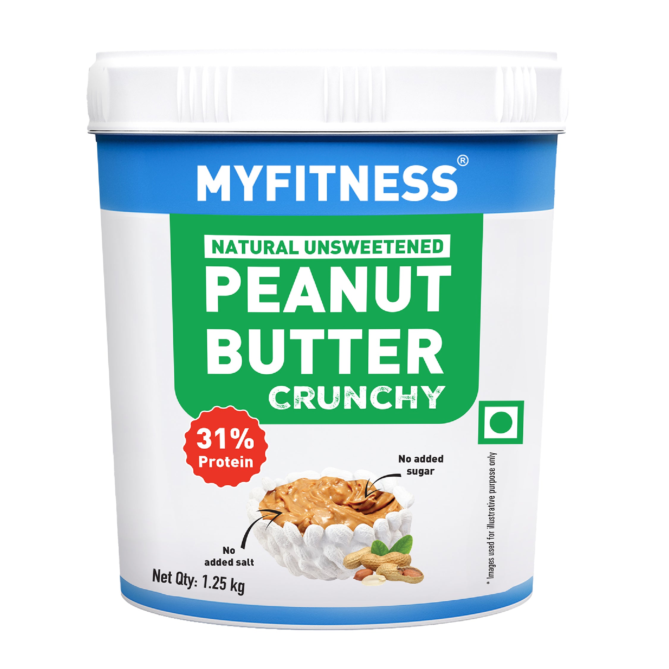 MyFitness Peanut Butter - Natural Unsweetened | 31% Protein | Crunchy | Zero Sugar Peanut Butter Spread