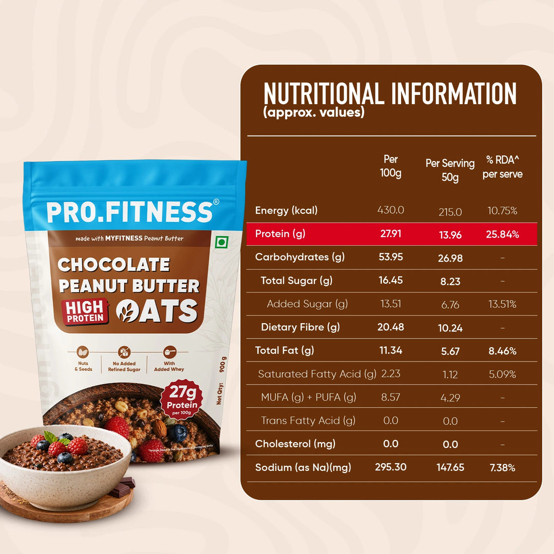 Pro.Fitness High Protein Chocolate Peanut Butter Oats | Made with MyFitness Chocolate Peanut Butter | 27% Protein | No Added Refined Sugar