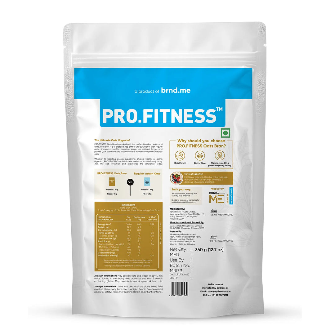 Pro.Fitness Oats Bran | 14% Protein | Healthy Oats With High Fiber and Zero Cholesterol