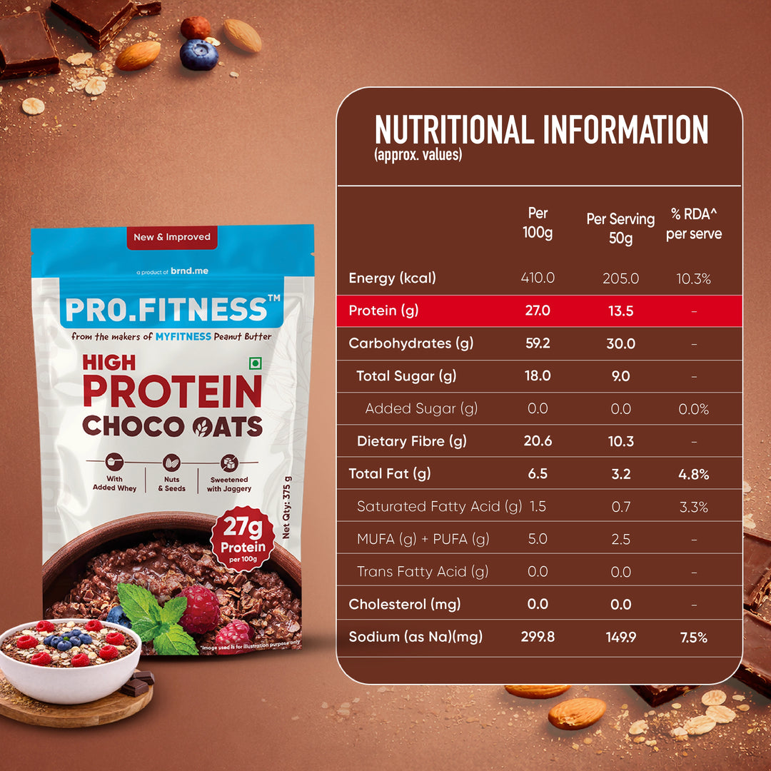 Pro.Fitness High Protein Chocolate Oats | Dark Chocolate | Healthy Oats With Nuts, Seeds & Added Whey