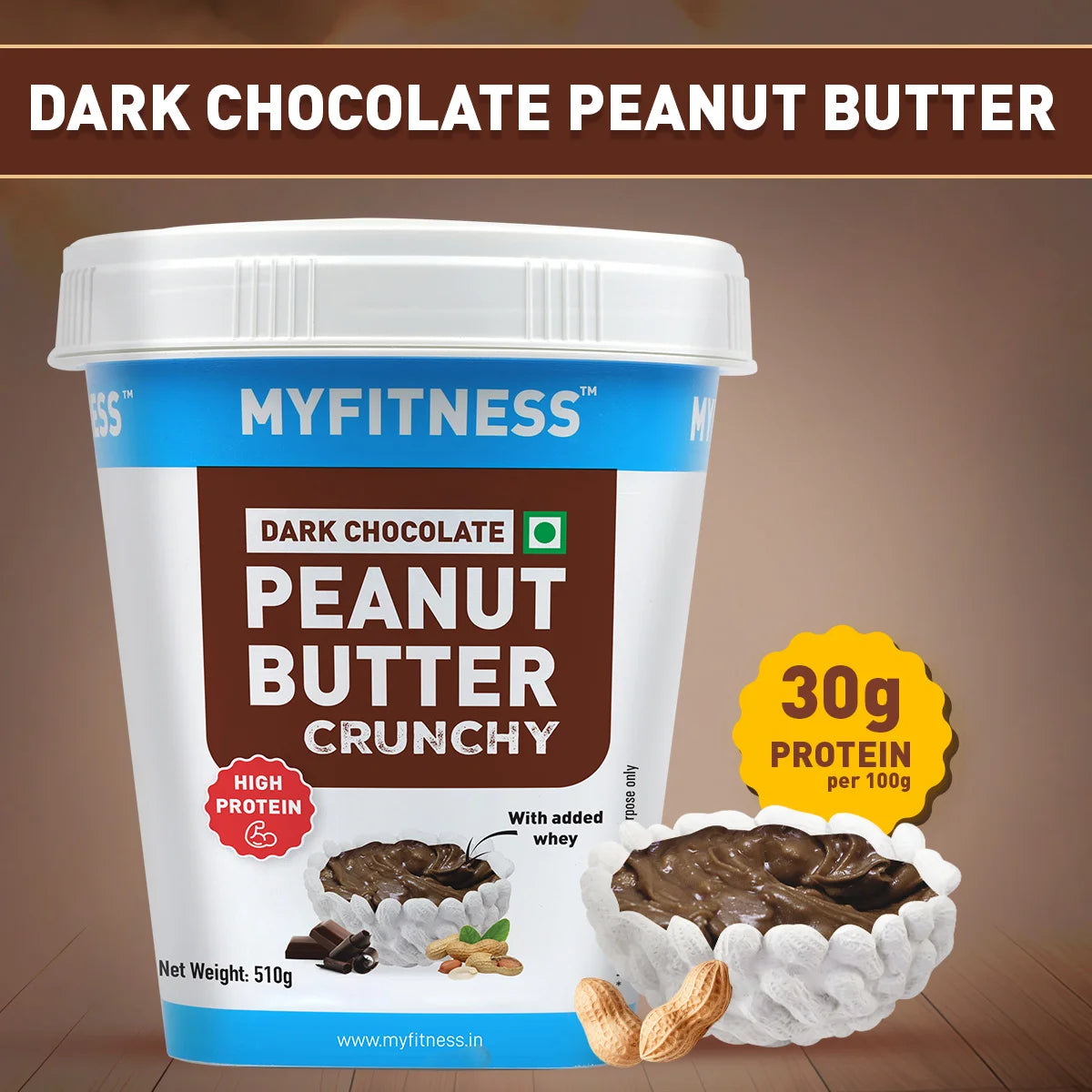 Dark Chocolate Crunchy Peanut butter with Added Whey (30% Protein)
