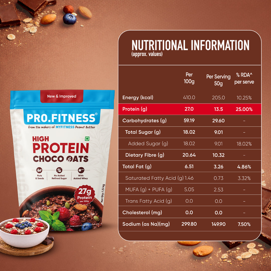 Pro.Fitness High Protein Chocolate Oats | Dark Chocolate | Healthy Oats With Nuts, Seeds & Added Whey