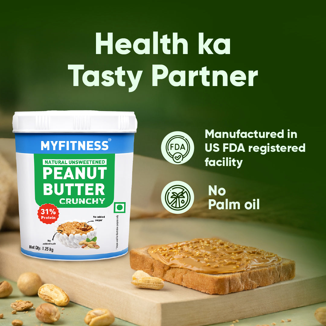 MyFitness Peanut Butter - Natural Unsweetened | 31% Protein | Crunchy | Zero Sugar Peanut Butter Spread