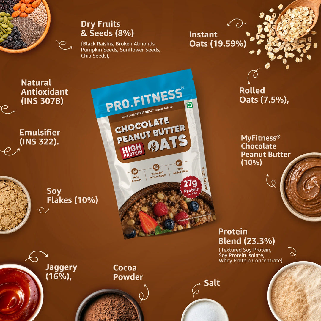 Pro.Fitness High Protein Chocolate Peanut Butter Oats | Made with MyFitness Chocolate Peanut Butter | 27% Protein | No Added Refined Sugar