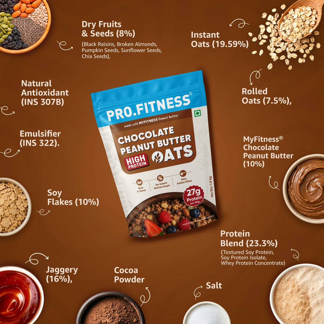 Pro.Fitness High Protein Chocolate Peanut Butter Oats | Made with MyFitness Chocolate Peanut Butter | 27% Protein | No Added Refined Sugar