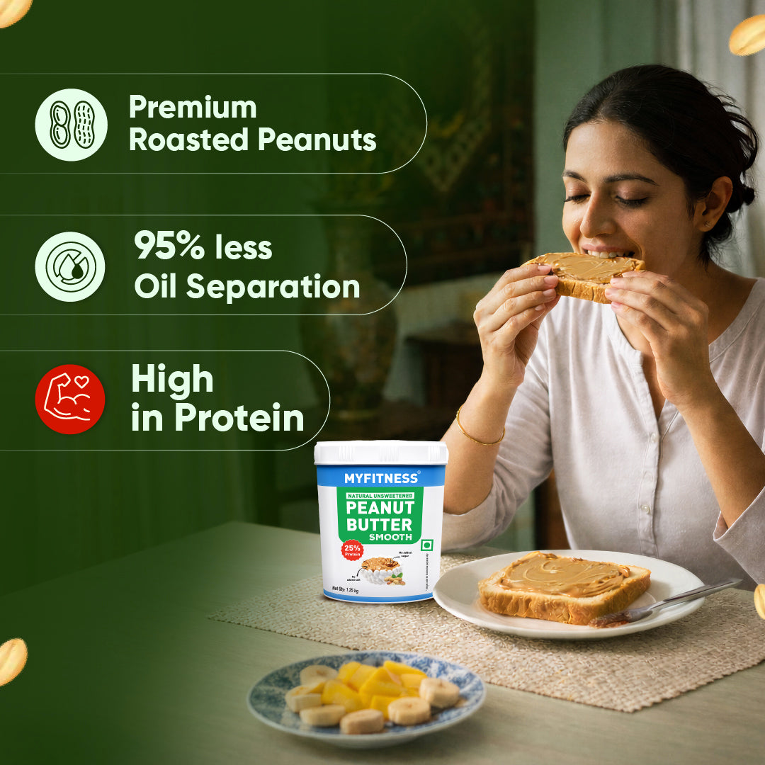 MyFitness Peanut Butter - Natural Unsweetened | 25% Protein | Smooth | Zero Sugar Peanut Butter Spread