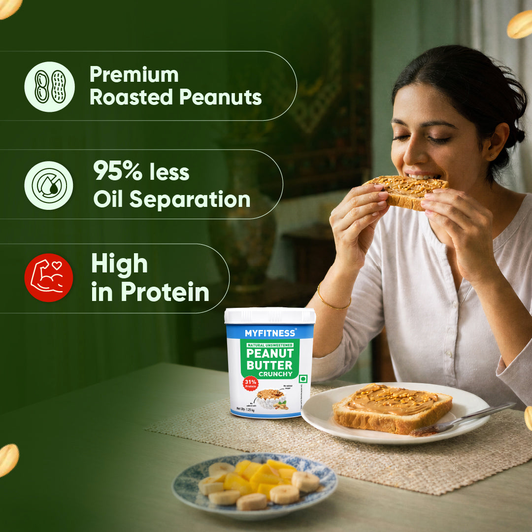 MyFitness Peanut Butter - Natural Unsweetened | 31% Protein | Crunchy | Zero Sugar Peanut Butter Spread