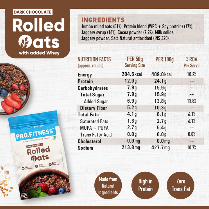 PRO.FITNESS Dark Chocolate Rolled Oats 375g