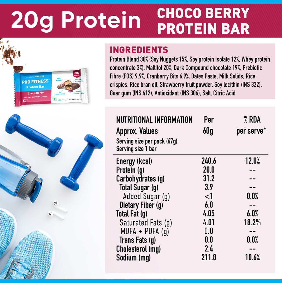 PRO.FITNESS Choco berry Protein Bar 60g, Pack of 6
