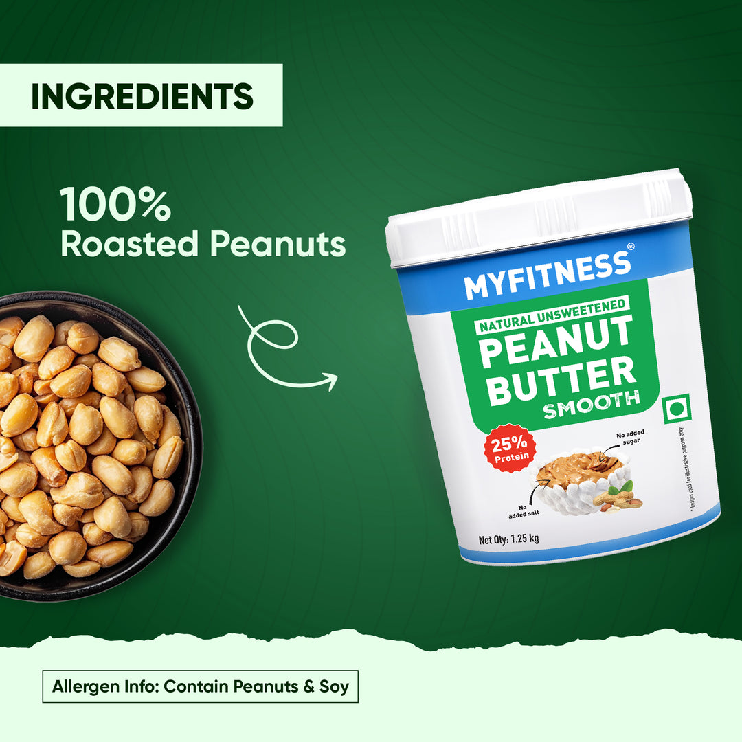 MyFitness Peanut Butter - Natural Unsweetened | 25% Protein | Smooth | Zero Sugar Peanut Butter Spread