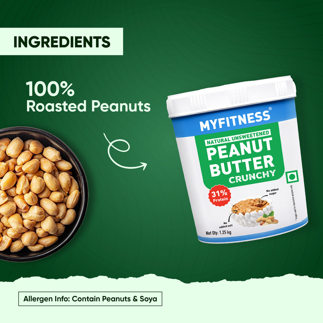 MyFitness Peanut Butter - Natural Unsweetened | 31% Protein | Crunchy | Zero Sugar Peanut Butter Spread
