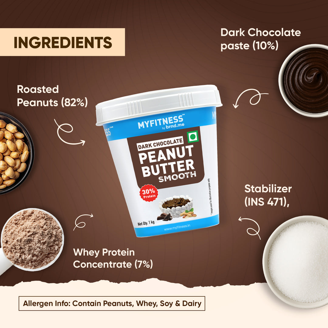 MyFitness Peanut Butter - Dark Chocolate | 30% Protein | Smooth | Rich Chocolate Peanut Butter Spread