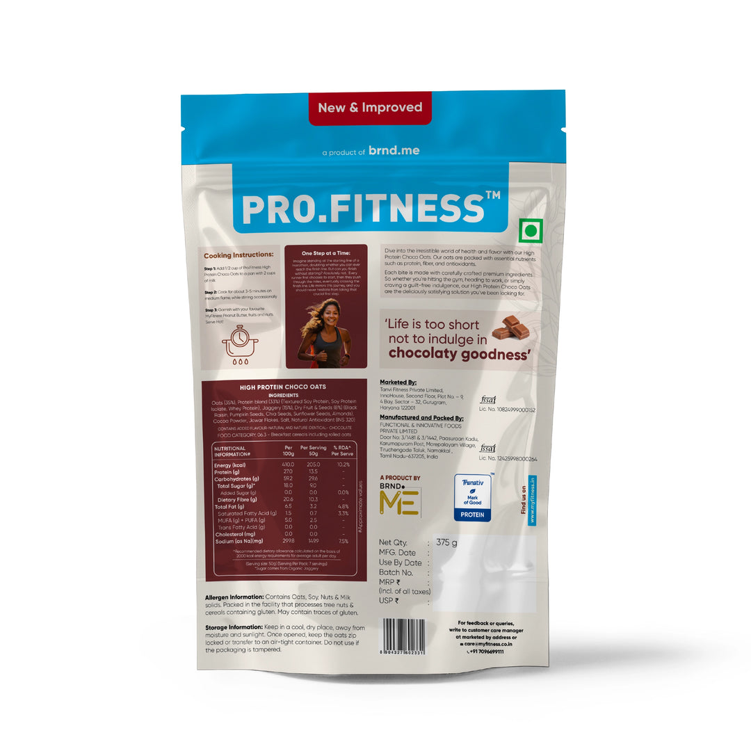 Pro.Fitness High Protein Chocolate Oats | Dark Chocolate | Healthy Oats With Nuts, Seeds & Added Whey
