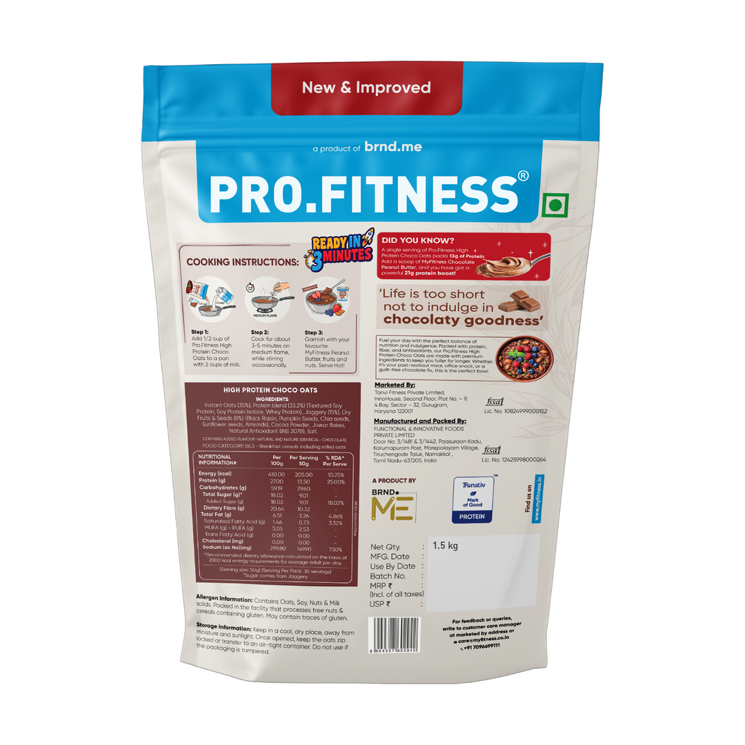 Pro.Fitness High Protein Chocolate Oats | Dark Chocolate | Healthy Oats With Nuts, Seeds & Added Whey
