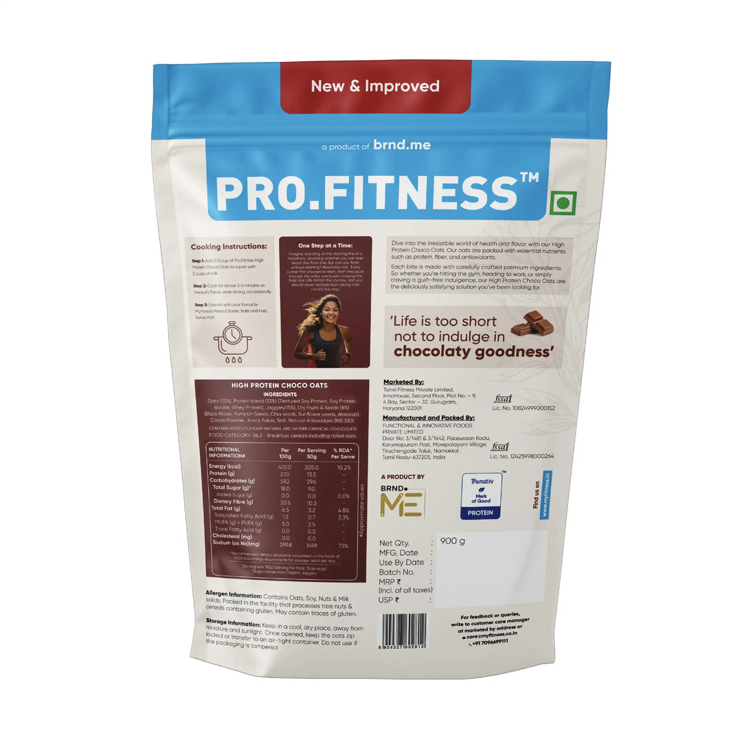 High Protein Chocolate Oats 900g Pack | 27g Protein (per 100g) | Healthy Breakfast Oats