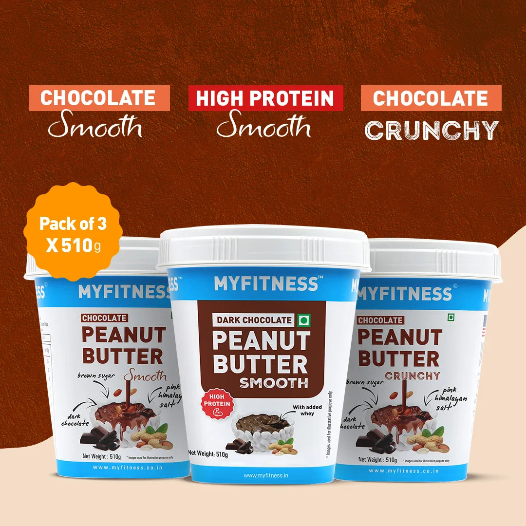 MyFitness Chocolate Combo 510gm: Chocolate Smooth, Chocolate Crunchy & Dark Chocolate Smooth