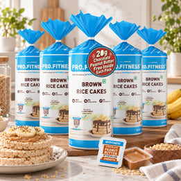 Pro.Fitness Brown Rice Cakes with FREE 20g Peanut Butter Pack | Pack of 5 | 100% Whole Grain Brown Rice | 8.4% Protein | 7.2% Fibre