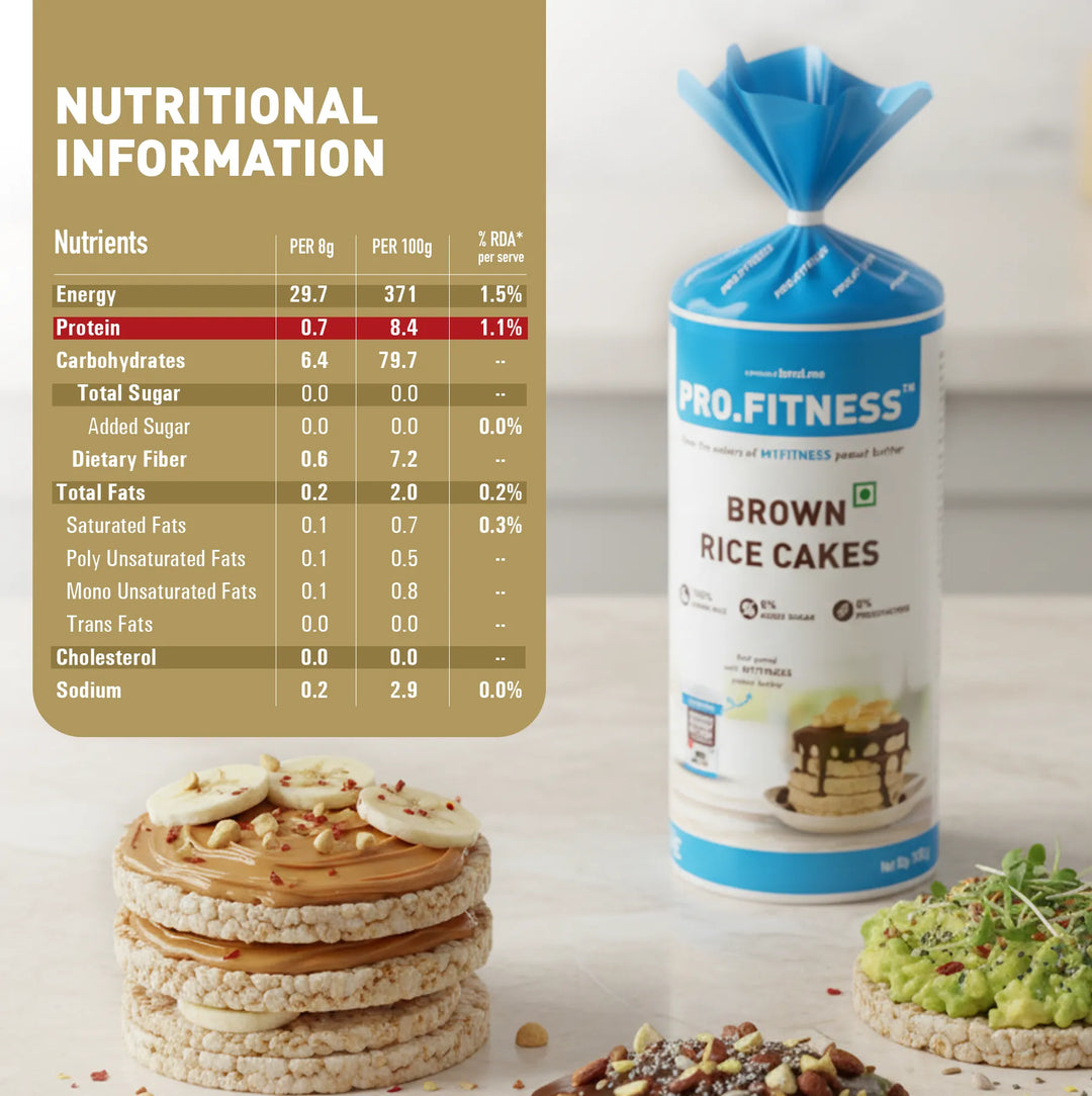 Pro.Fitness Brown Rice Cakes | 100% Whole Grain Brown Rice | 8.4% Protein | 7.2% Fibre | Zero Added Sugar |
